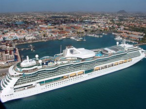 aruba port with cruise ship used for cruises to aruba