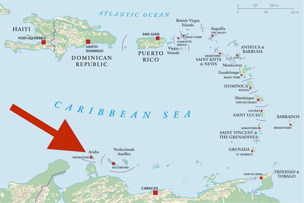 a picture that shows where is Aruba located