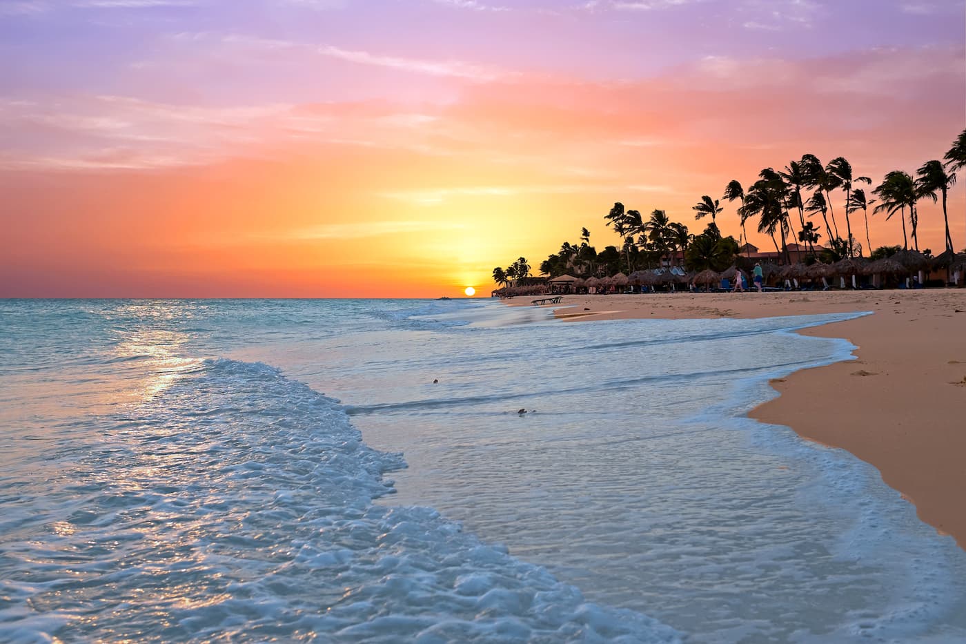 A gorgeous sunset at Druif Beach, Aruba, Dutch Caribbean.