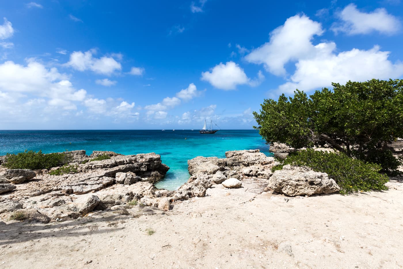 Malmok Beach, in Noord, Aruba, Dutch Caribbean. This beach is a good snorkeling spot.