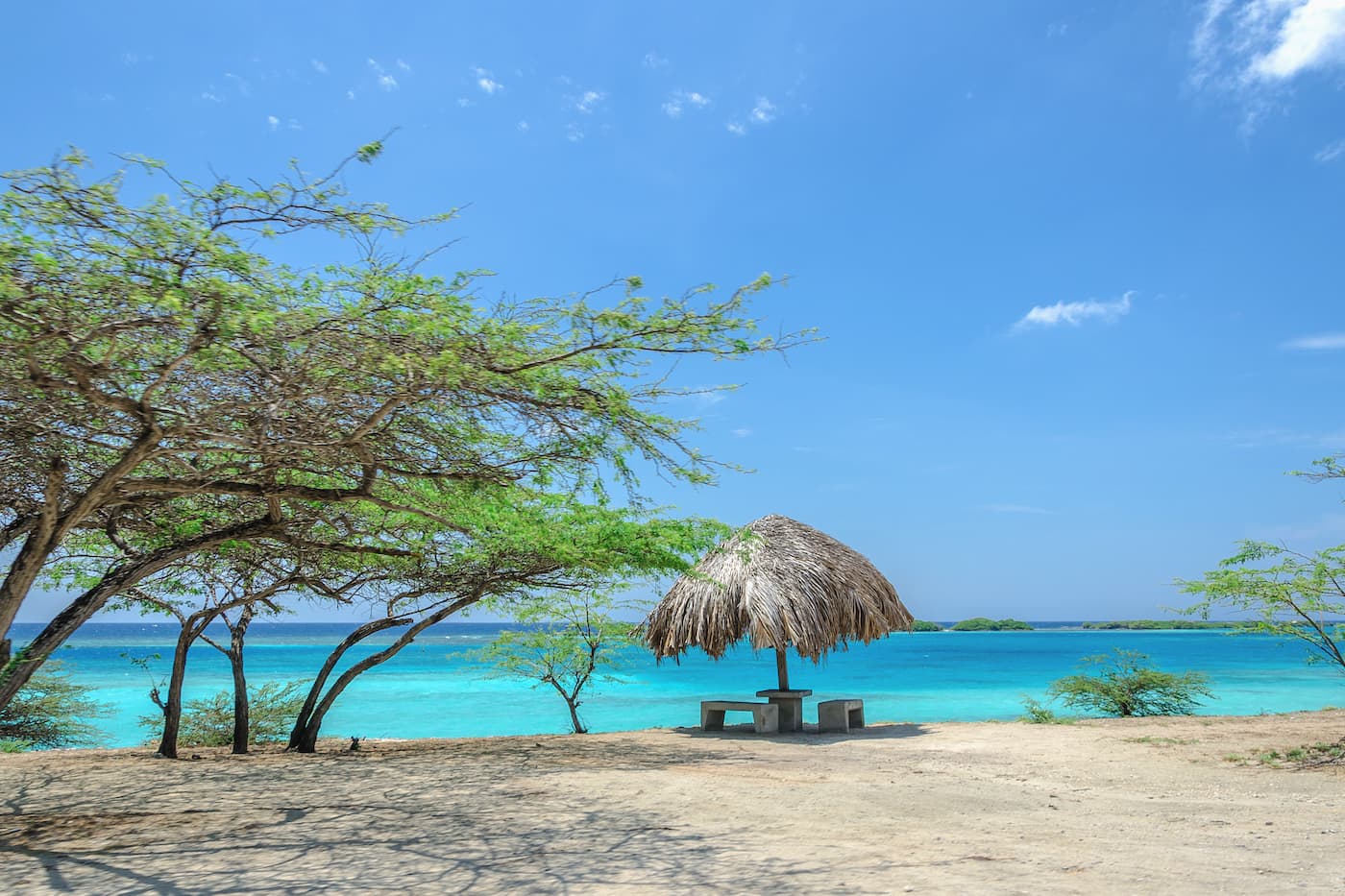 Picture-perfect scenery at Mangel Halto Beach, Aruba, Dutch Caribbean.