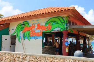 ordering lunch at the Arashi Beach Shack in Aruba