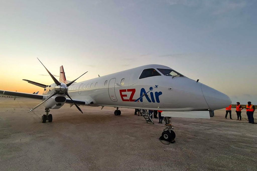an airplane operated by EZAir Aruba.