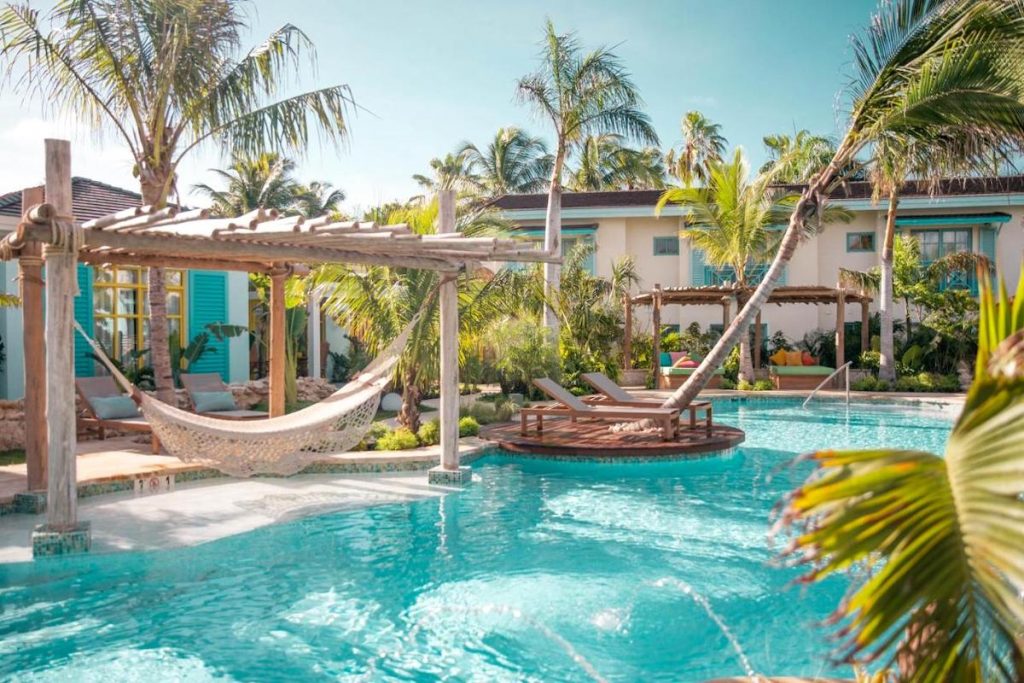 The pool area at the Boardwalk Small Hotel in Aruba.