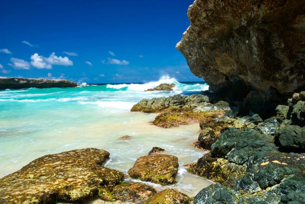 The surf at Boca Prins, Aruba. It is known for its consistency, with waves frequently breaking and delivering an adrenaline-pumping experience.