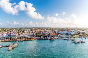 A view of the marina in Oranjestad, Aruba, Dutch Antilles.