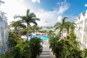 A view of the pool area of the Renaissance Wind Creek Aruba Resort near Oranjestad, Aruba.