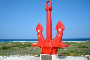 A frontal view of the Seroe Colorado Anchor on a clear day in Aruba, Dutch Antilles.